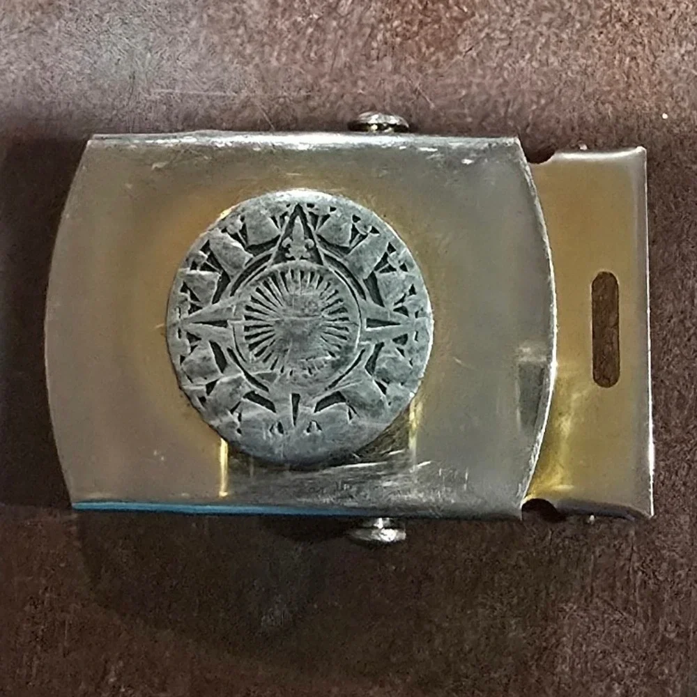 Vintage Solid Brass Military Slider Belt Buckle Made in USA‎ Silver Tone Star